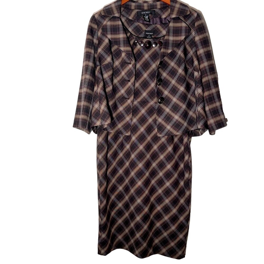 Vintage Nine West womens Dress Jacket Suit 8 retro plaid